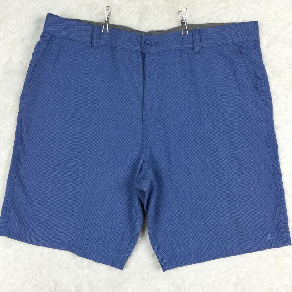 O'Neill Mens Shorts Golf Chino Performance Blue Stripe 9" Flat Front 40